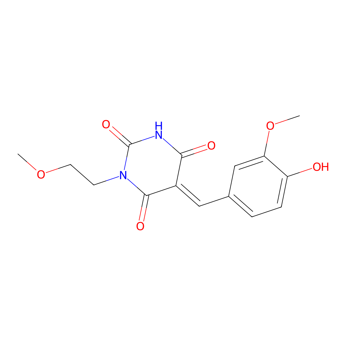 (5E)-5-[(4-hydroxy-3-methoxyphenyl)methylidene]-1-(2-methoxyethyl)-1,3-diazinane-2,4,6-trione molecular structure, CAS 551931-25-0