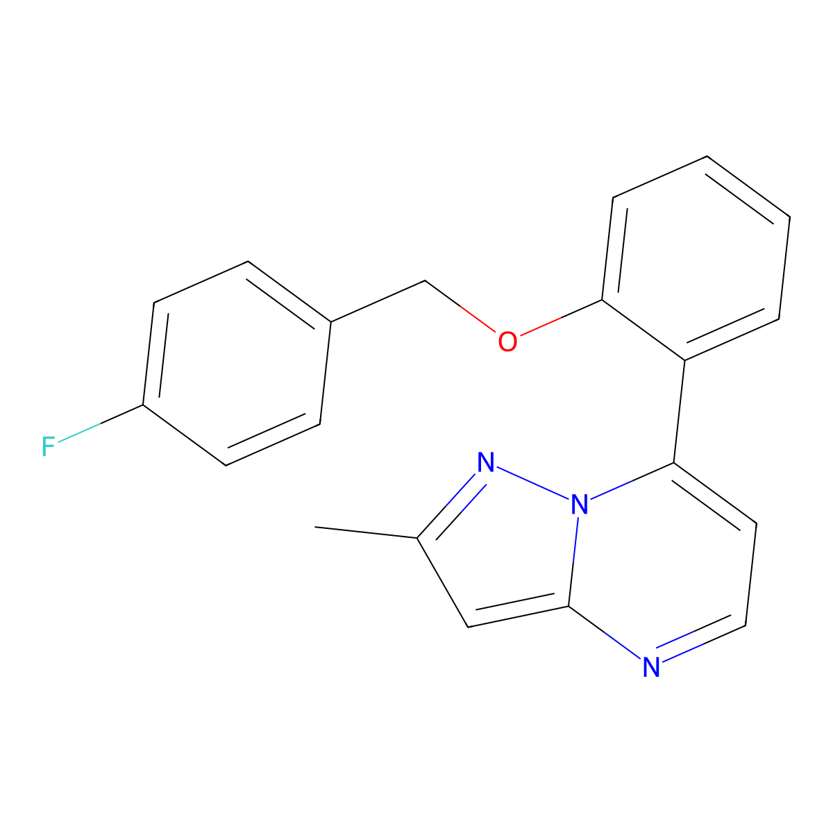 4-Fluorobenzyl 2-(2-methylpyrazolo[1,5-A]pyrimidin-7-YL)phenyl ether molecular structure, CAS 551931-26-1