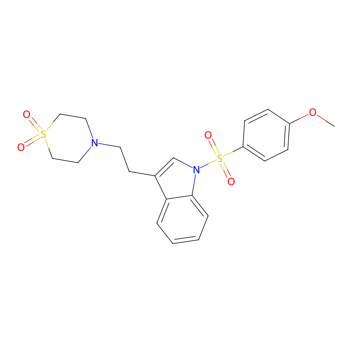 4-[2-[1-(4-Methoxyphenyl)sulfonylindol-3-yl]ethyl]-1,4-thiazinane 1,1-dioxide molecular structure, CAS 551931-38-5