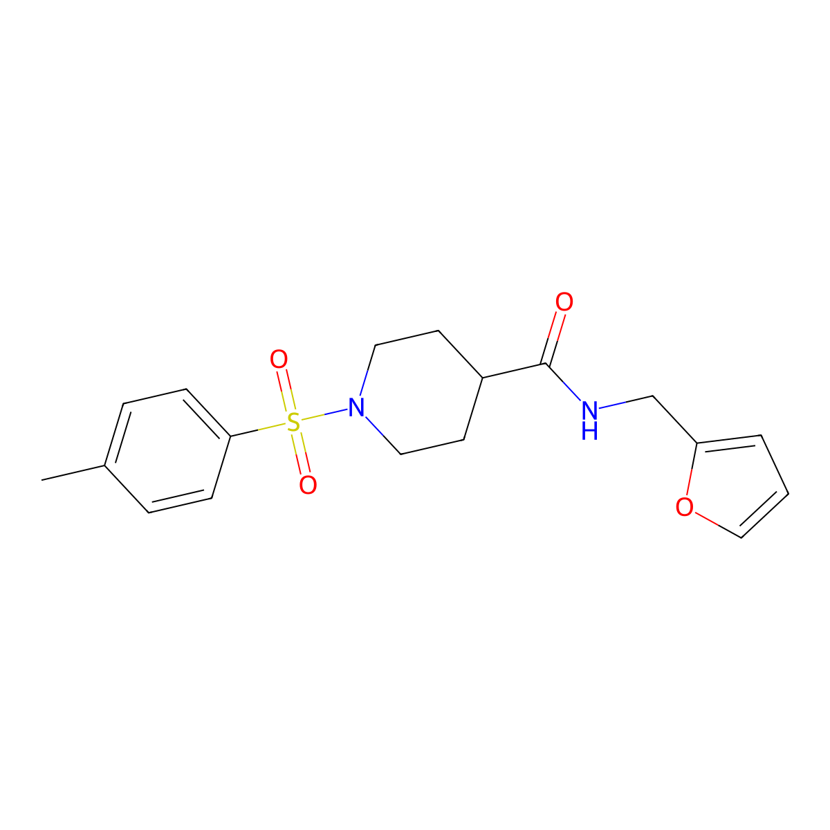 N-(furan-2-ylmethyl)-1-(4-methylphenyl)sulfonylpiperidine-4-carboxamide molecular structure, CAS 551931-41-0