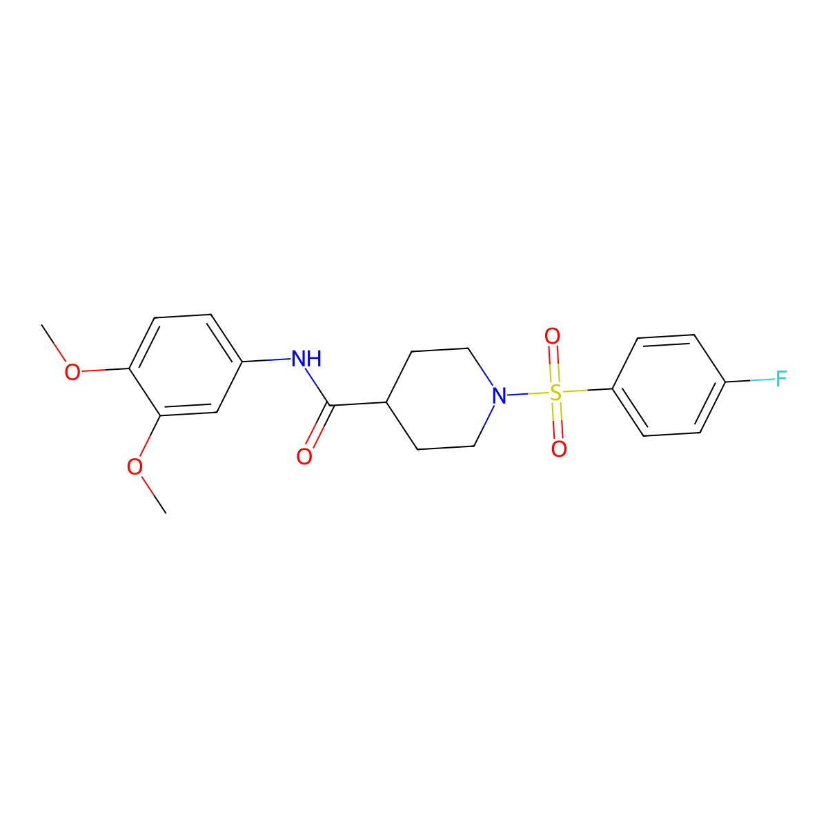 N-(3,4-dimethoxyphenyl)-1-(4-fluorophenyl)sulfonylpiperidine-4-carboxamide molecular structure, CAS 551931-53-4