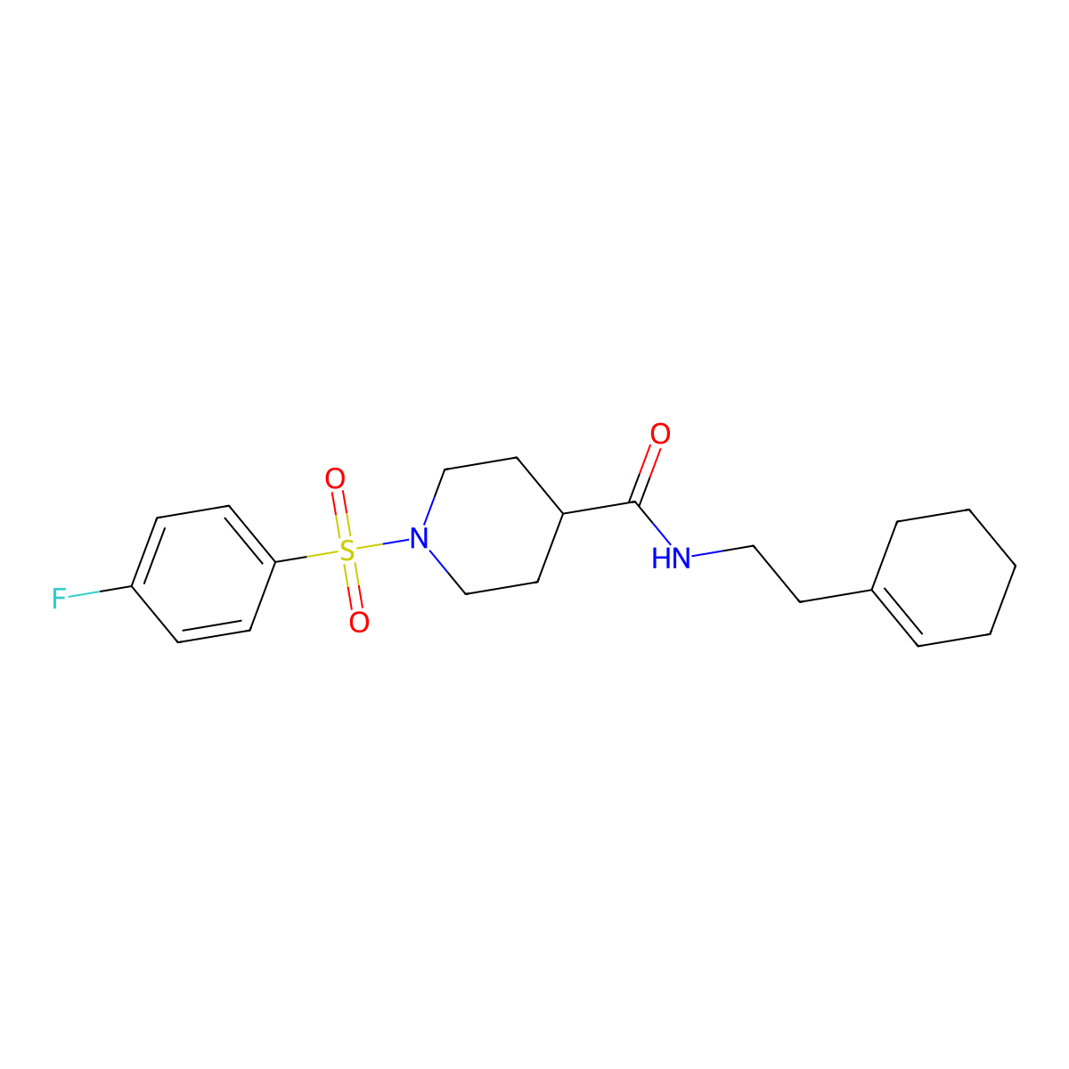 N-[2-(cyclohexen-1-yl)ethyl]-1-(4-fluorophenyl)sulfonylpiperidine-4-carboxamide molecular structure, CAS 551931-55-6