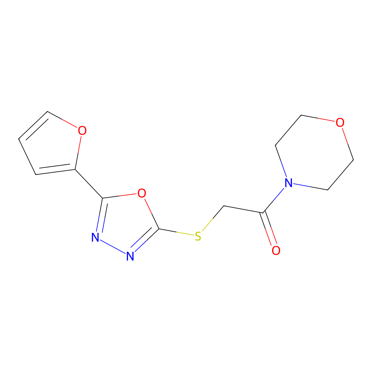 2-(5-Furan-2-yl-[1,3,4]oxadiazol-2-ylsulfanyl)-1-morpholin-4-yl-ethanone molecular structure, CAS 551932-03-7