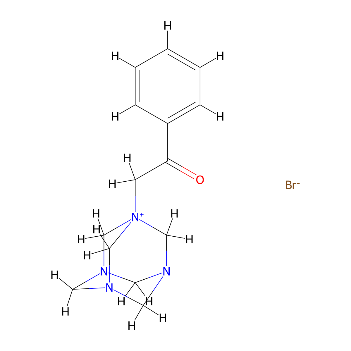 1-(2-Oxo-2-phenylethyl)-1,3,5,7-tetraazatricyclo[3.3.1.1~3,7~]decan-1-ium bromide molecular structure, CAS 5520-62-7