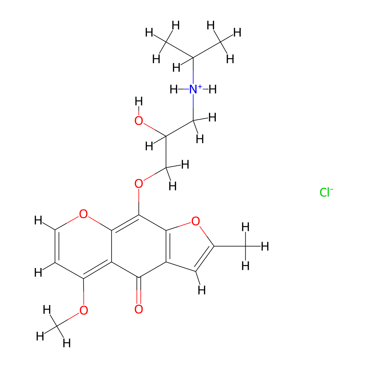 5H-Furo(3,2-g)(1)benzopyran-5-one, 9-(2-hydroxy-3-isopropylaminopropoxy)-4-methoxy-7-methyl-, hydrochloride molecular structure, CAS 55218-91-2