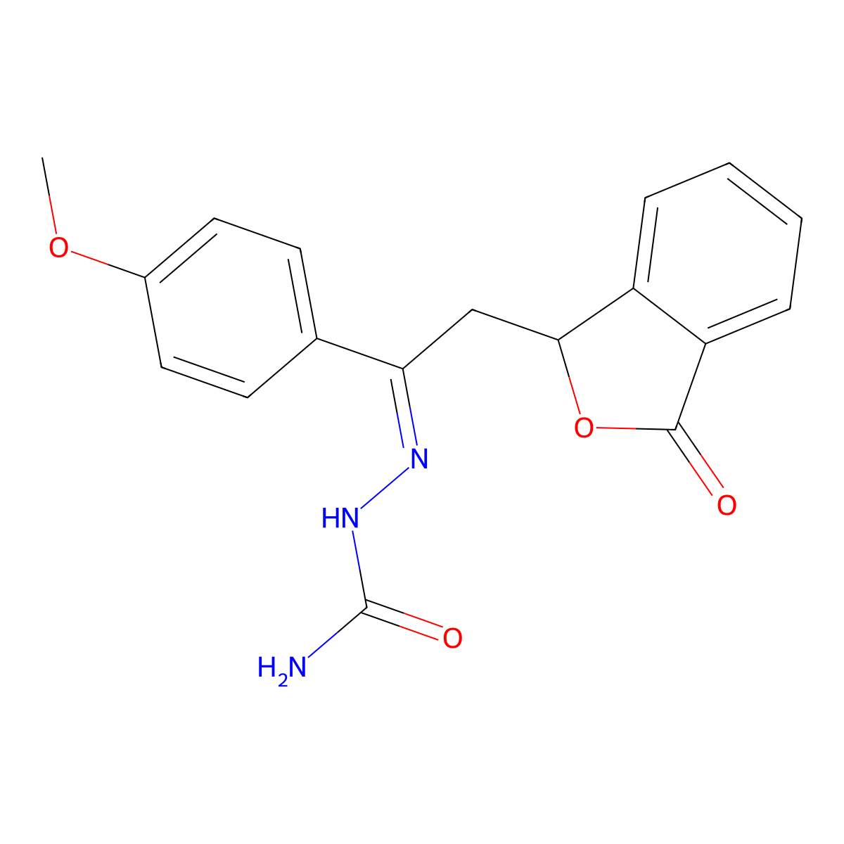 2-[2-(1,3-Dihydro-3-oxo-1-isobenzofuranyl)-1-(4-methoxyphenyl)ethylidene]hydrazinecarboxamide molecular structure, CAS 55222-49-6