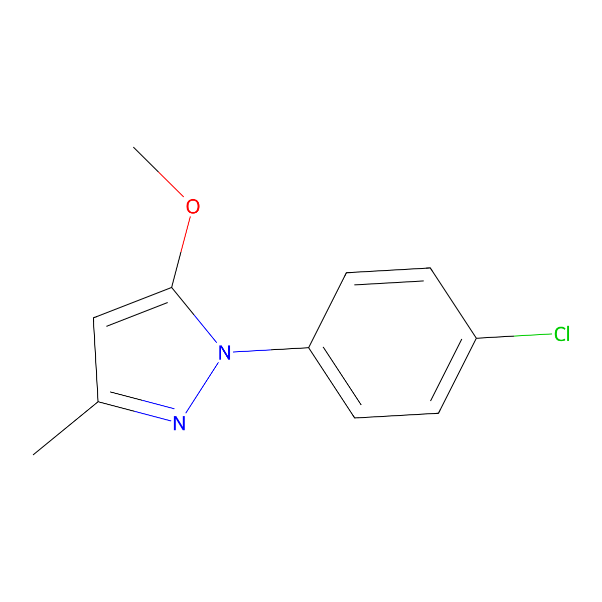 1-(4-chlorophenyl)-5-methoxy-3-methyl-1H-pyrazole molecular structure, CAS 55227-85-5