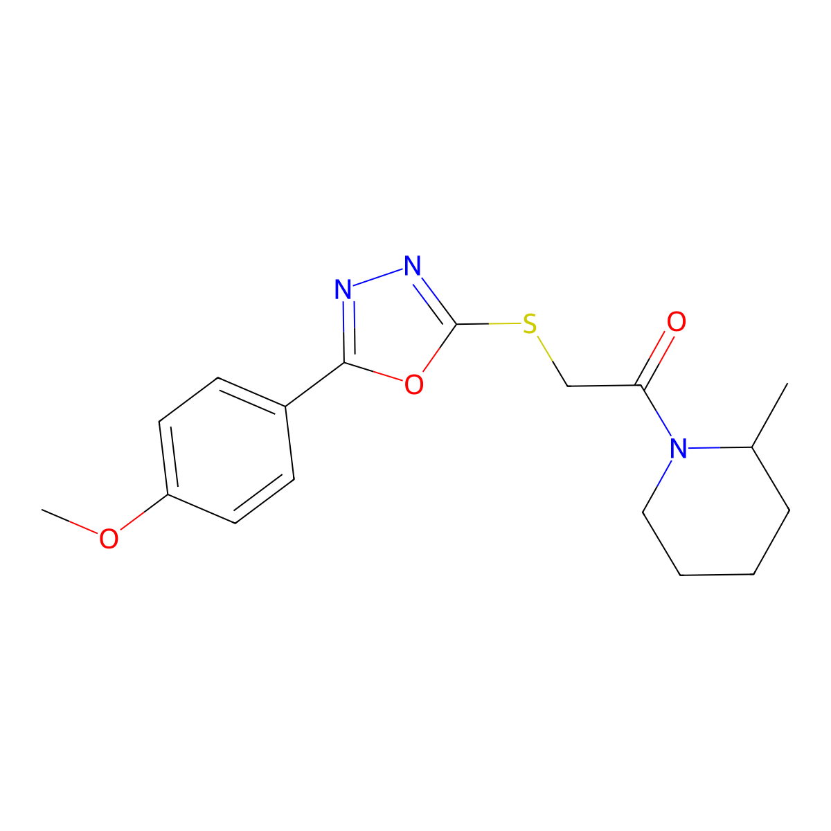 2-[[5-(4-Methoxyphenyl)-1,3,4-oxadiazol-2-yl]sulfanyl]-1-(2-methylpiperidin-1-yl)ethanone molecular structure, CAS 552274-13-2