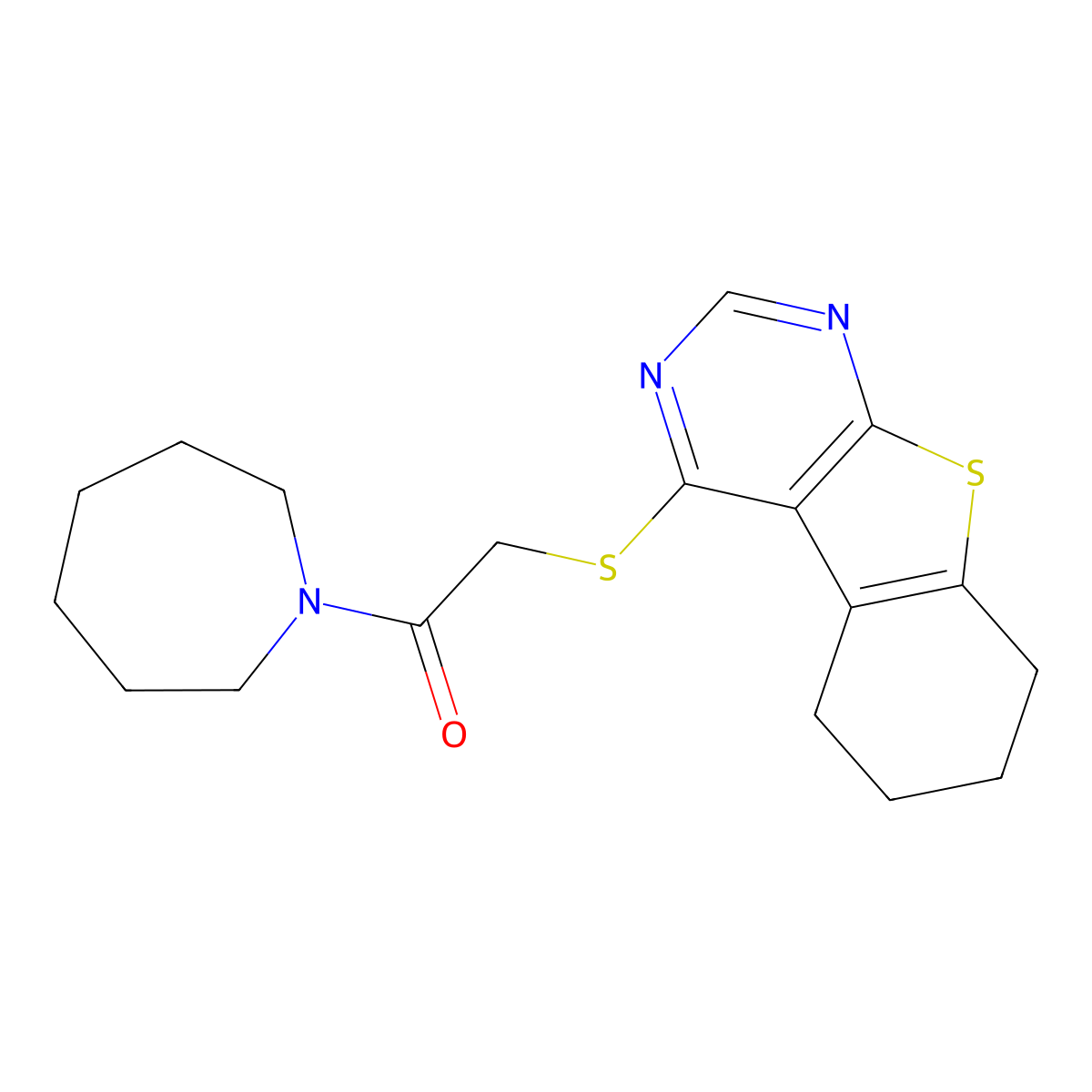 1-(Azepan-1-yl)-2-(5,6,7,8-tetrahydro-[1]benzothiolo[2,3-d]pyrimidin-4-ylsulfanyl)ethanone molecular structure, CAS 552274-83-6