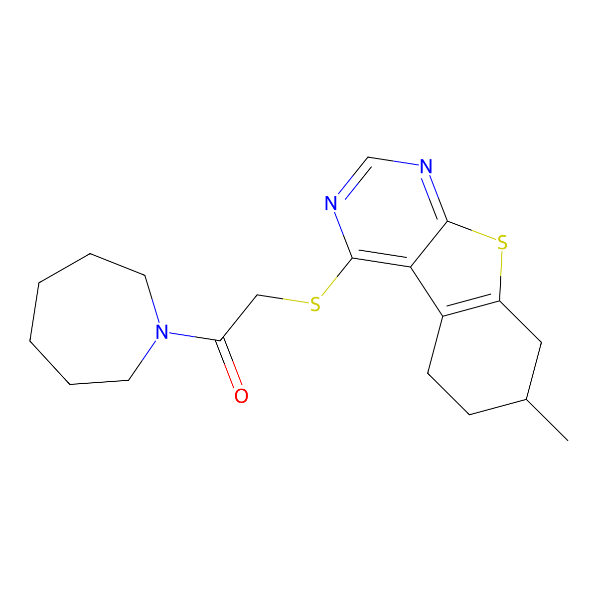 1-(Azepan-1-yl)-2-({11-methyl-8-thia-4,6-diazatricyclo[7.4.0.0^{2,7}]trideca-1(9),2(7),3,5-tetraen-3-yl}sulfanyl)ethan-1-one molecular structure, CAS 552275-05-5