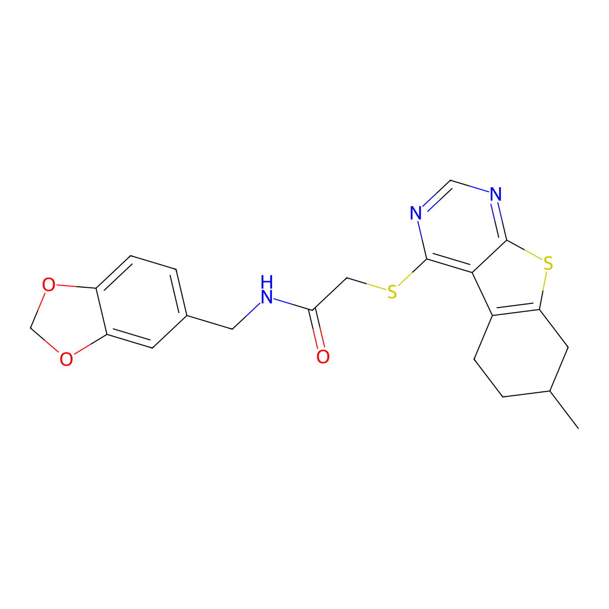 N-[(2H-1,3-benzodioxol-5-yl)methyl]-2-({11-methyl-8-thia-4,6-diazatricyclo[7.4.0.0^{2,7}]trideca-1(9),2(7),3,5-tetraen-3-yl}sulfanyl)acetamide molecular structure, CAS 552275-14-6