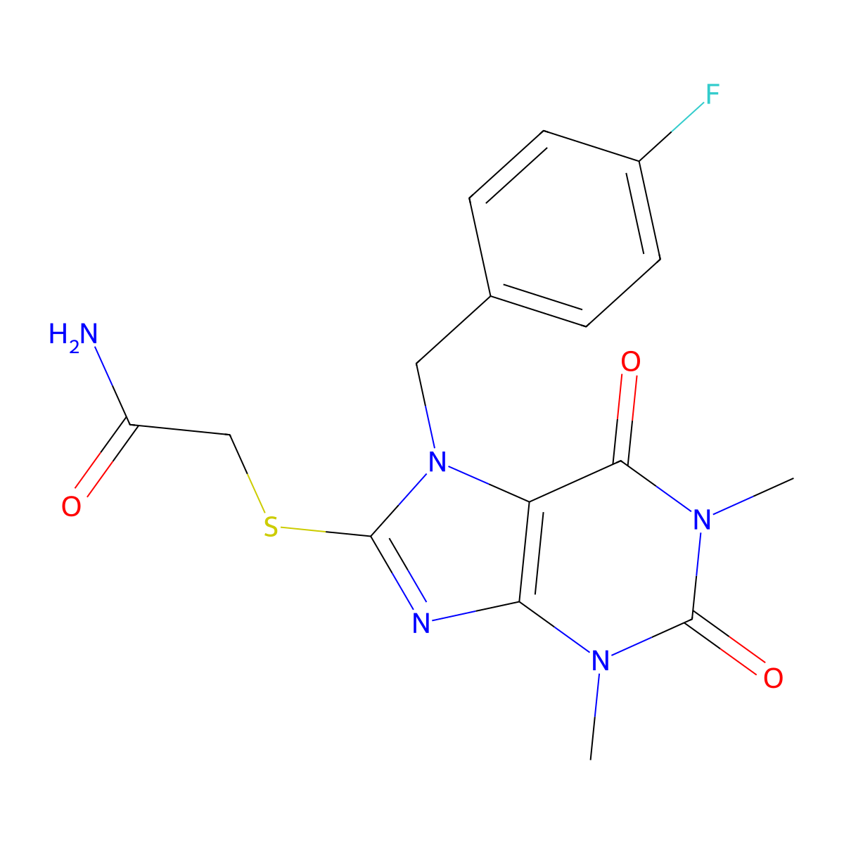 2-((7-(4-fluorobenzyl)-1,3-dimethyl-2,6-dioxo-2,3,6,7-tetrahydro-1H-purin-8-yl)thio)acetamide molecular structure, CAS 552275-80-6