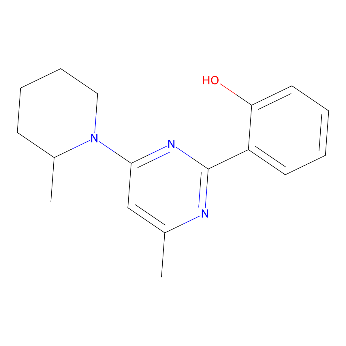 2-[4-Methyl-6-(2-methylpiperidin-1-yl)pyrimidin-2-yl]phenol molecular structure, CAS 552286-06-3