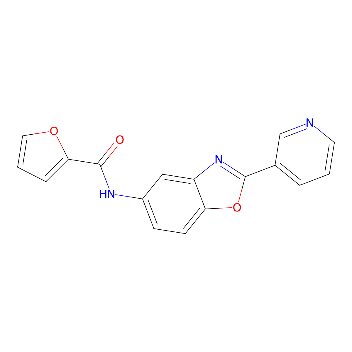 Furan-2-carboxylic acid (2-pyridin-3-yl-benzooxazol-5-yl)-amide molecular structure, CAS 552286-39-2