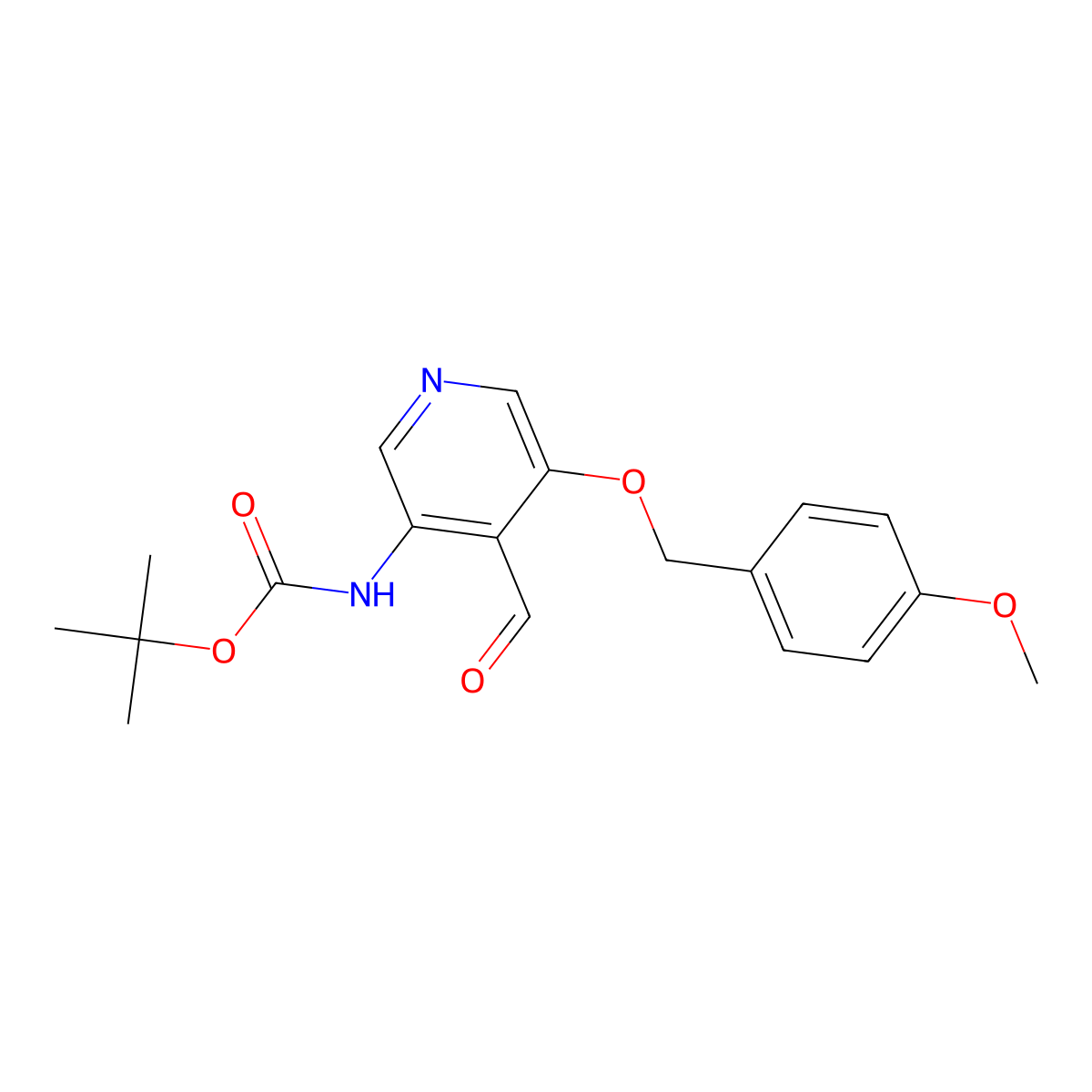 tert-Butyl (4-formyl-5-((4-methoxybenzyl)oxy)pyridin-3-yl)carbamate molecular structure, CAS 552331-77-8
