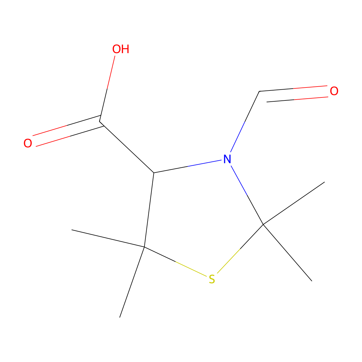 3-Formyl-2,2,5,5-tetramethylthiazolidine-4-carboxylic acid molecular structure, CAS 55234-12-3
