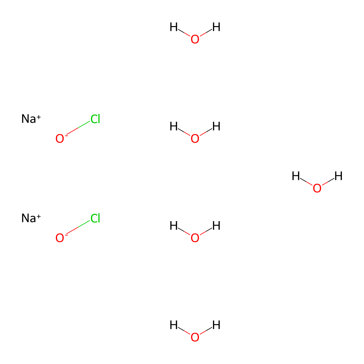 Hypochlorous acid, sodium salt, hydrate (2:5) molecular structure, CAS 55248-17-4