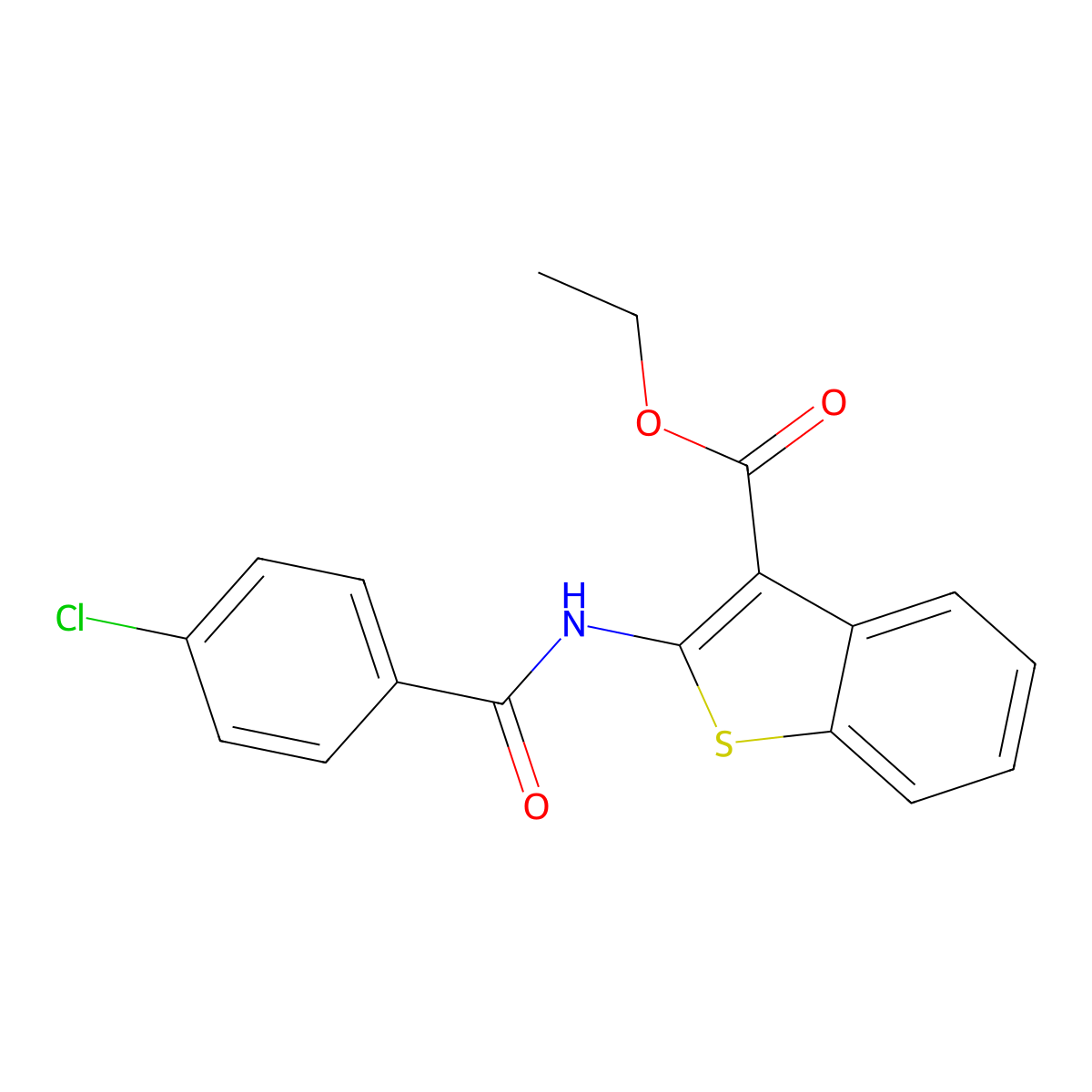Ethyl 2-[(4-chlorobenzoyl)amino]-1-benzothiophene-3-carboxylate molecular structure, CAS 5525-28-0