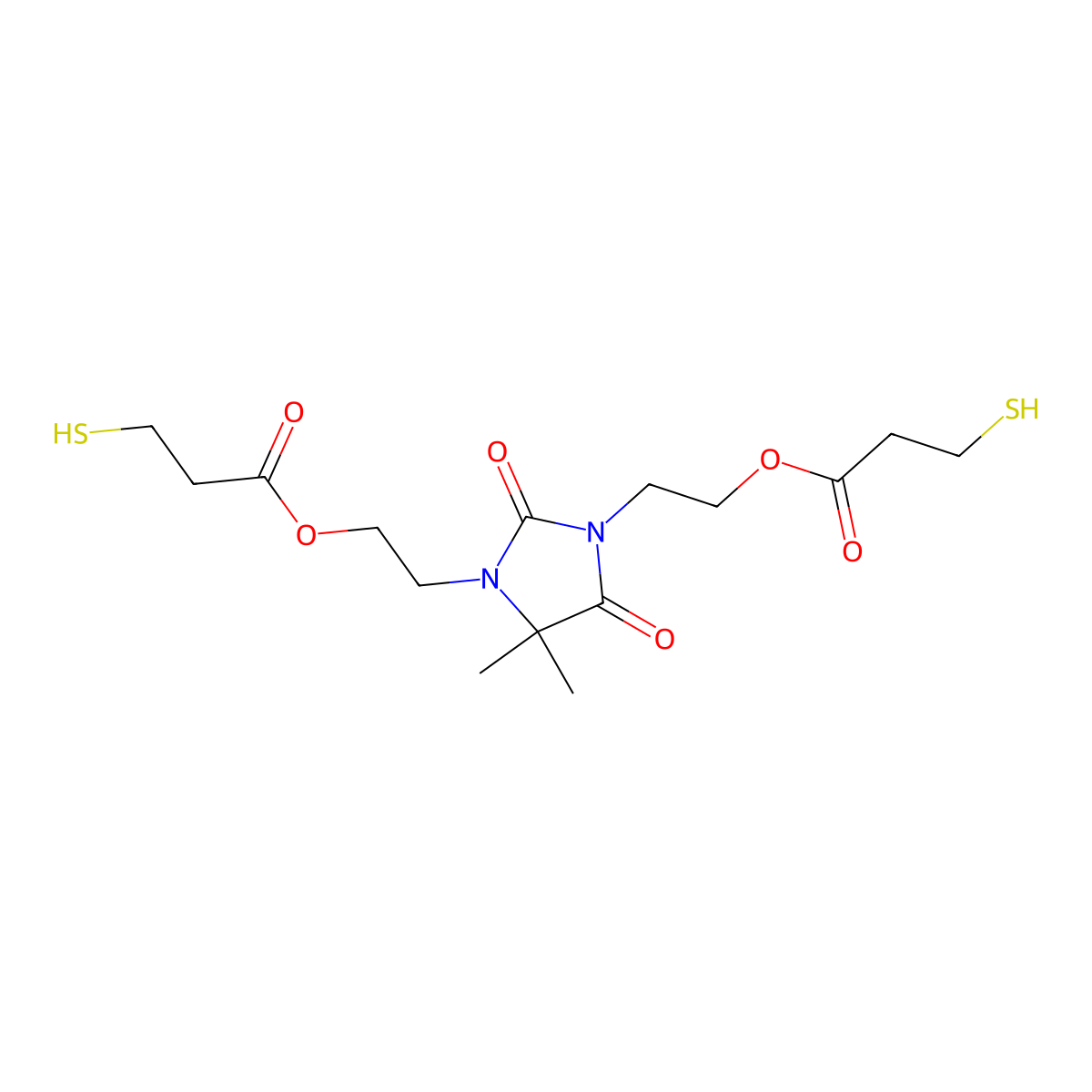 Propanoic acid, 3-mercapto-, 1,1'-((4,4-dimethyl-2,5-dioxo-1,3-imidazolidinediyl)di-2,1-ethanediyl) ester molecular structure, CAS 55250-78-7