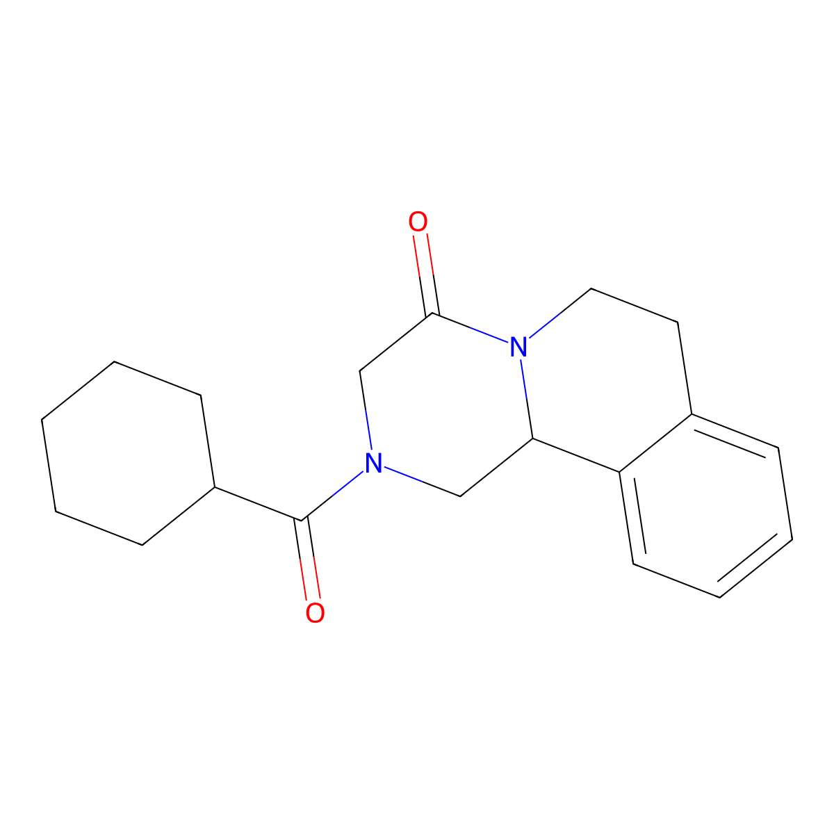 Praziquantel molecular structure, CAS 55268-74-1
