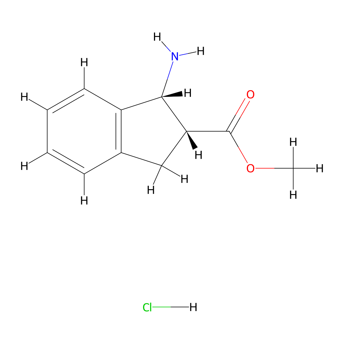 rac-methyl (1R,2R)-1-amino-2,3-dihydro-1H-indene-2-carboxylate hydrochloride molecular structure, CAS 55270-00-3
