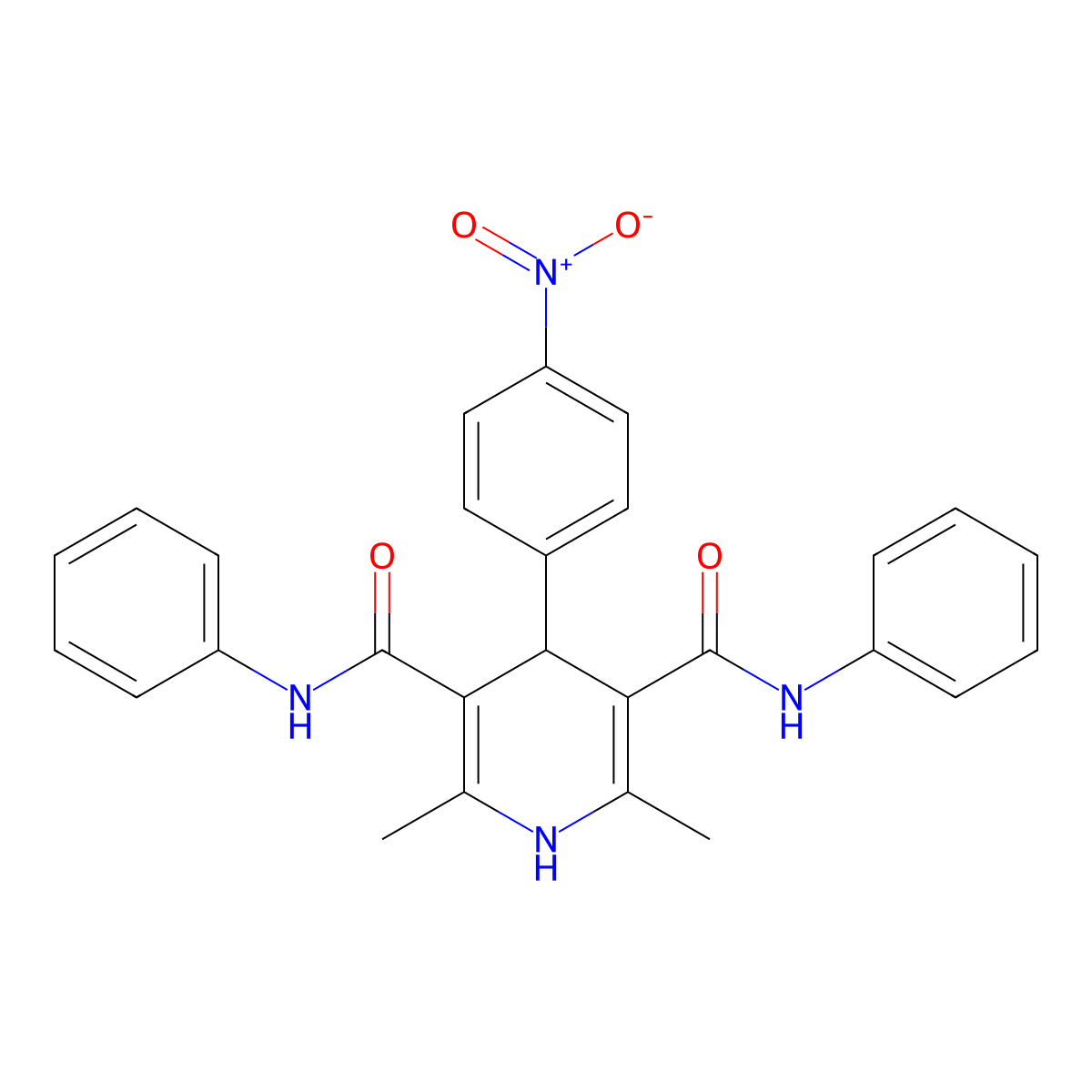 2,6-dimethyl-4-(4-nitrophenyl)-N3,N5-diphenyl-1,4-dihydropyridine-3,5-dicarboxamide molecular structure, CAS 55275-94-0