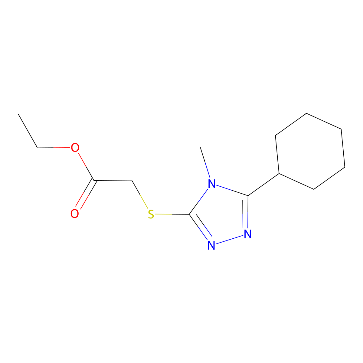 Ethyl 2-(5-cyclohexyl-4-methyl-1,2,4-triazol-3-ylthio)acetate molecular structure, CAS 552816-51-0