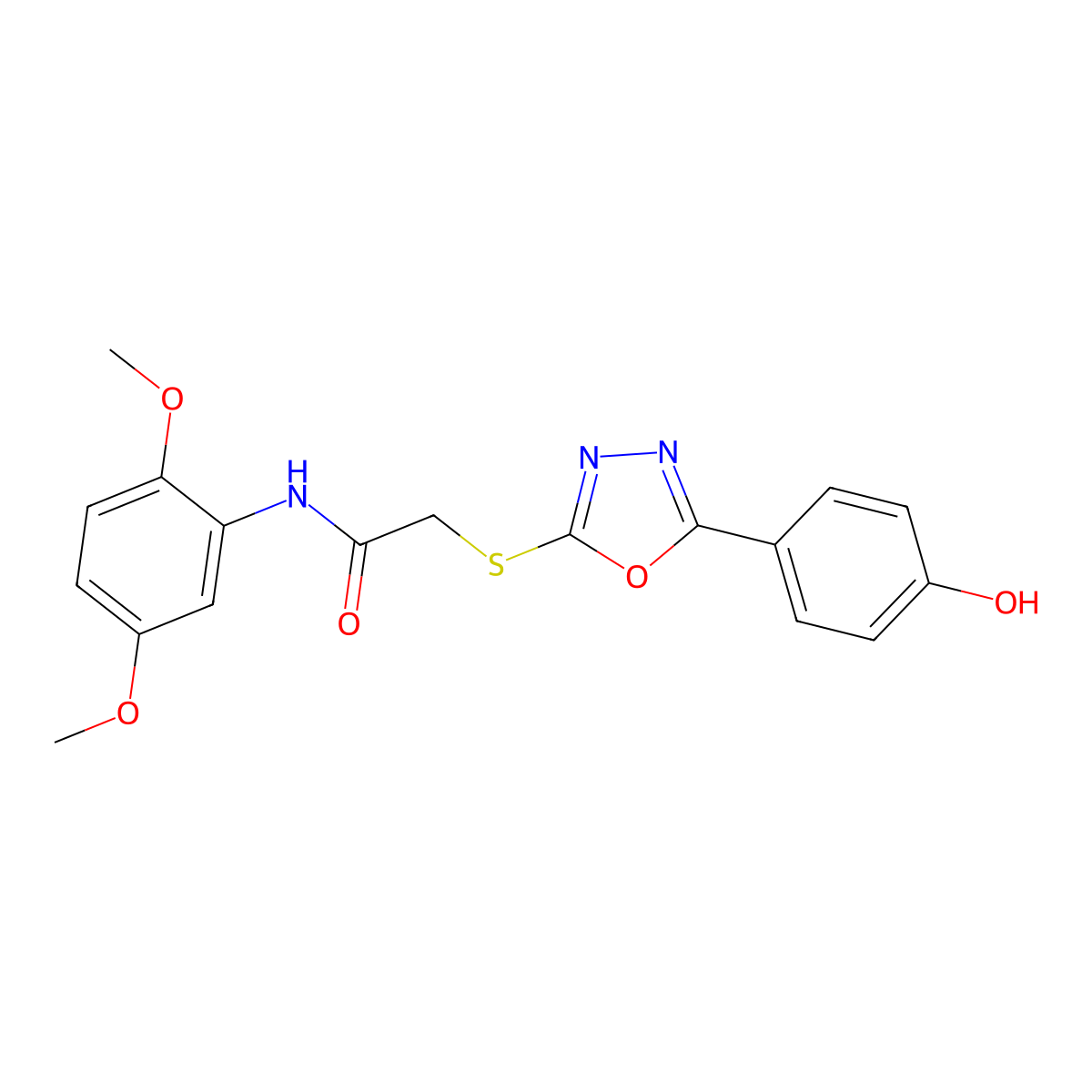 N-(2,5-dimethoxyphenyl)-2-{[5-(4-hydroxyphenyl)-1,3,4-oxadiazol-2-yl]sulfanyl}acetamide molecular structure, CAS 552818-51-6