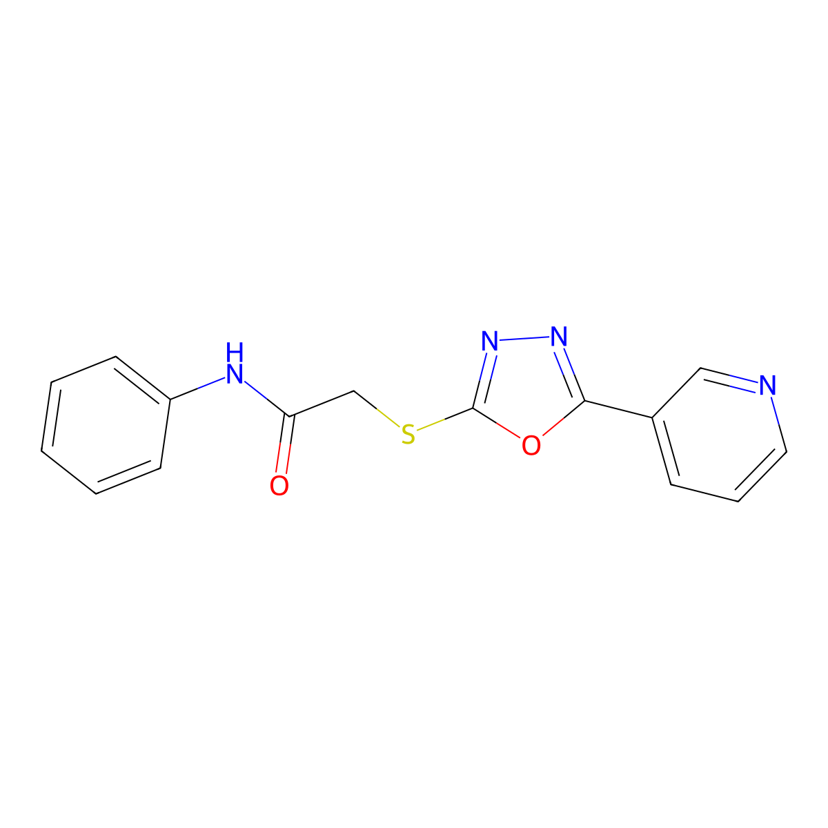 N-phenyl-2-((5-(pyridin-3-yl)-1,3,4-oxadiazol-2-yl)thio)acetamide molecular structure, CAS 552818-58-3