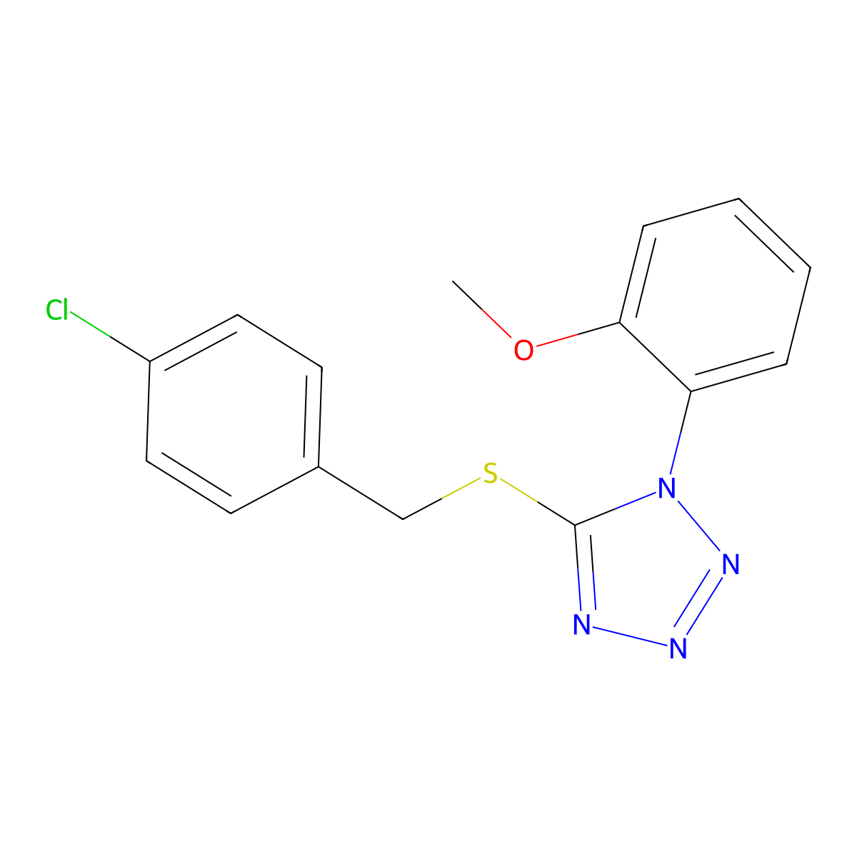 5-[(4-chlorobenzyl)sulfanyl]-1-(2-methoxyphenyl)-1H-tetrazole molecular structure, CAS 552822-34-1