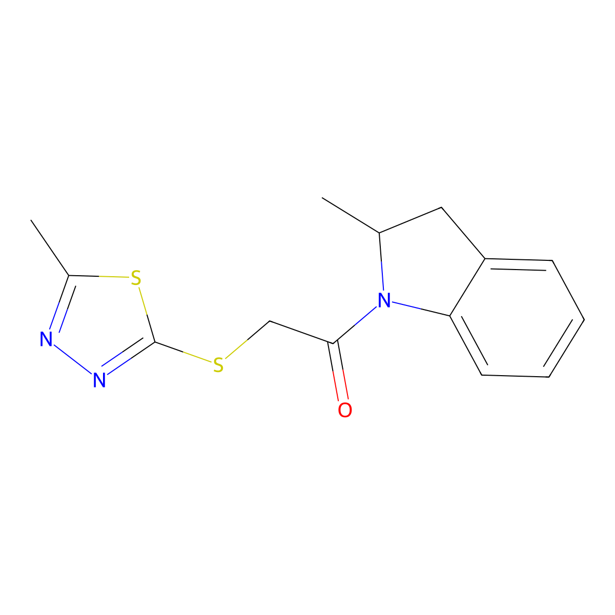 1-(2-Methyl-2,3-dihydro-indol-1-yl)-2-(5-methyl-[1,3,4]thiadiazol-2-ylsulfanyl)-ethanone molecular structure, CAS 552828-20-3