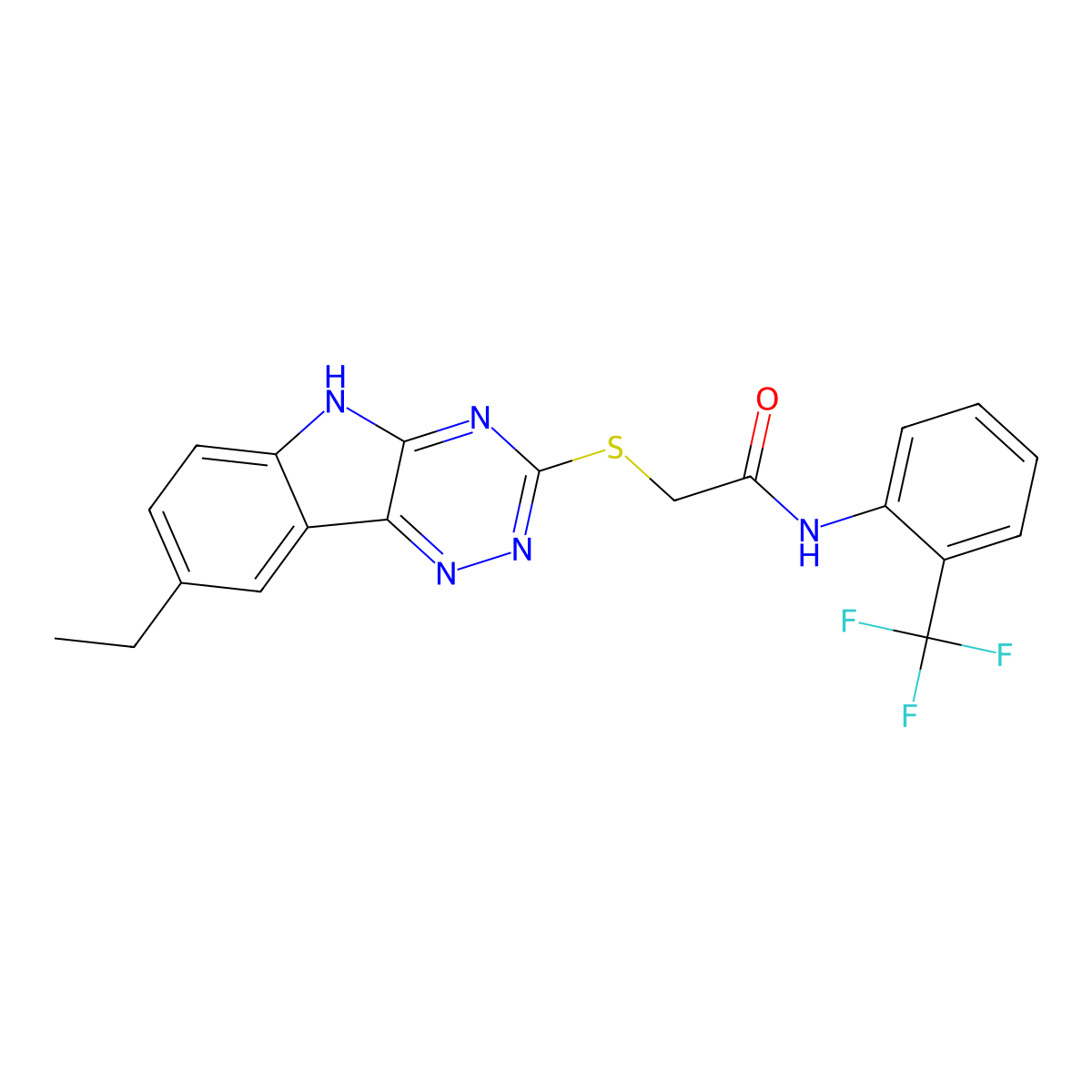 2-[(8-ethyl-5H-[1,2,4]triazino[5,6-b]indol-3-yl)sulfanyl]-N-[2-(trifluoromethyl)phenyl]acetamide molecular structure, CAS 552829-57-9