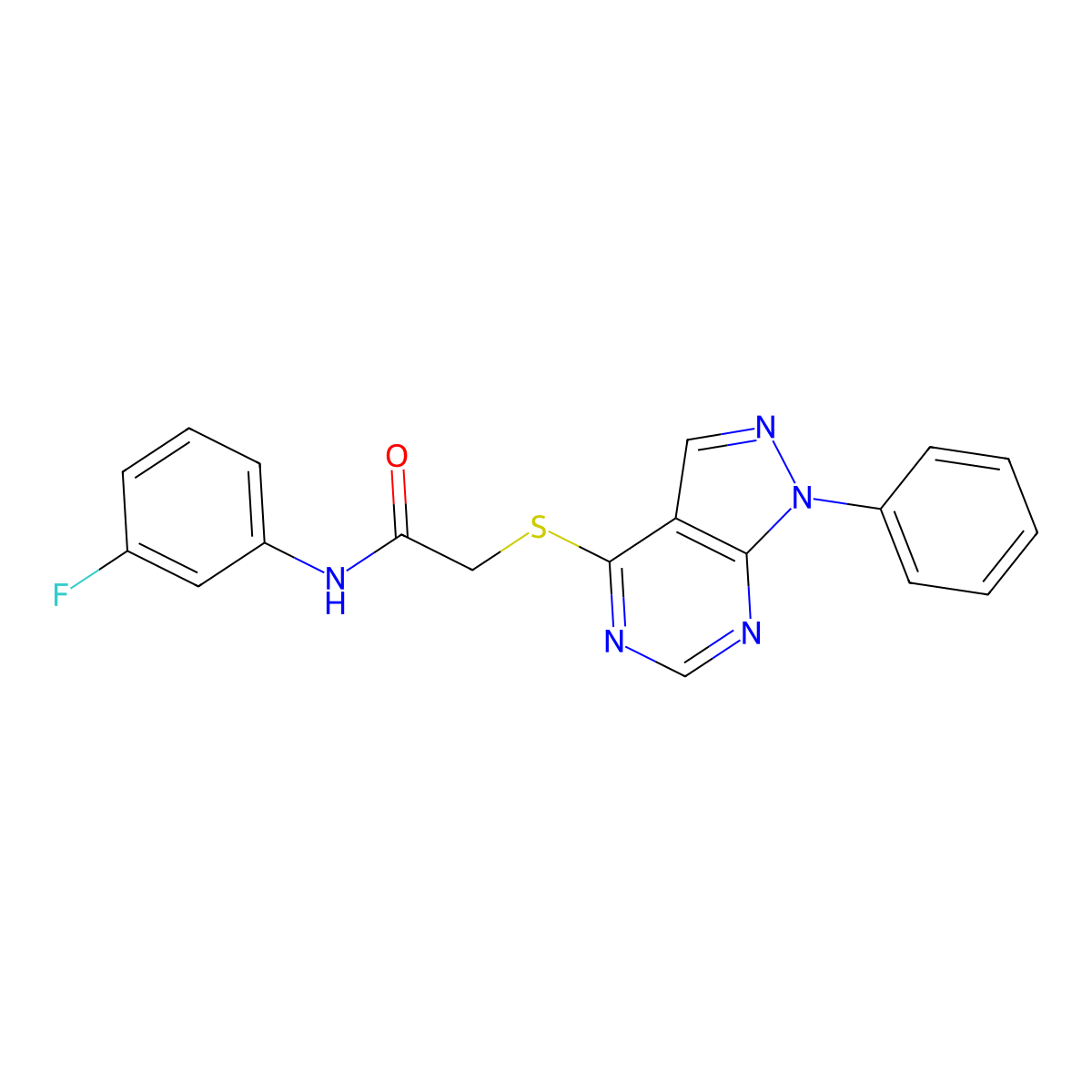 N-(3-fluorophenyl)-2-(1-phenylpyrazolo[3,4-d]pyrimidin-4-yl)sulfanylacetamide molecular structure, CAS 552830-17-8