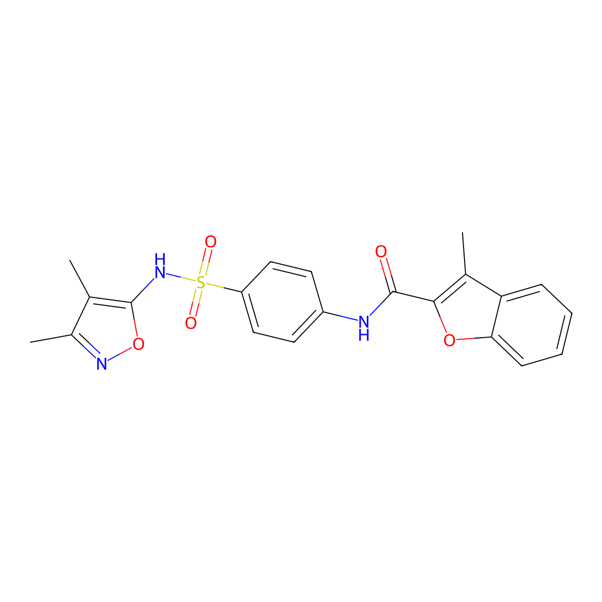 N-{4-[(3,4-dimethyl-1,2-oxazol-5-yl)sulfamoyl]phenyl}-3-methyl-1-benzofuran-2-carboxamide molecular structure, CAS 552841-18-6
