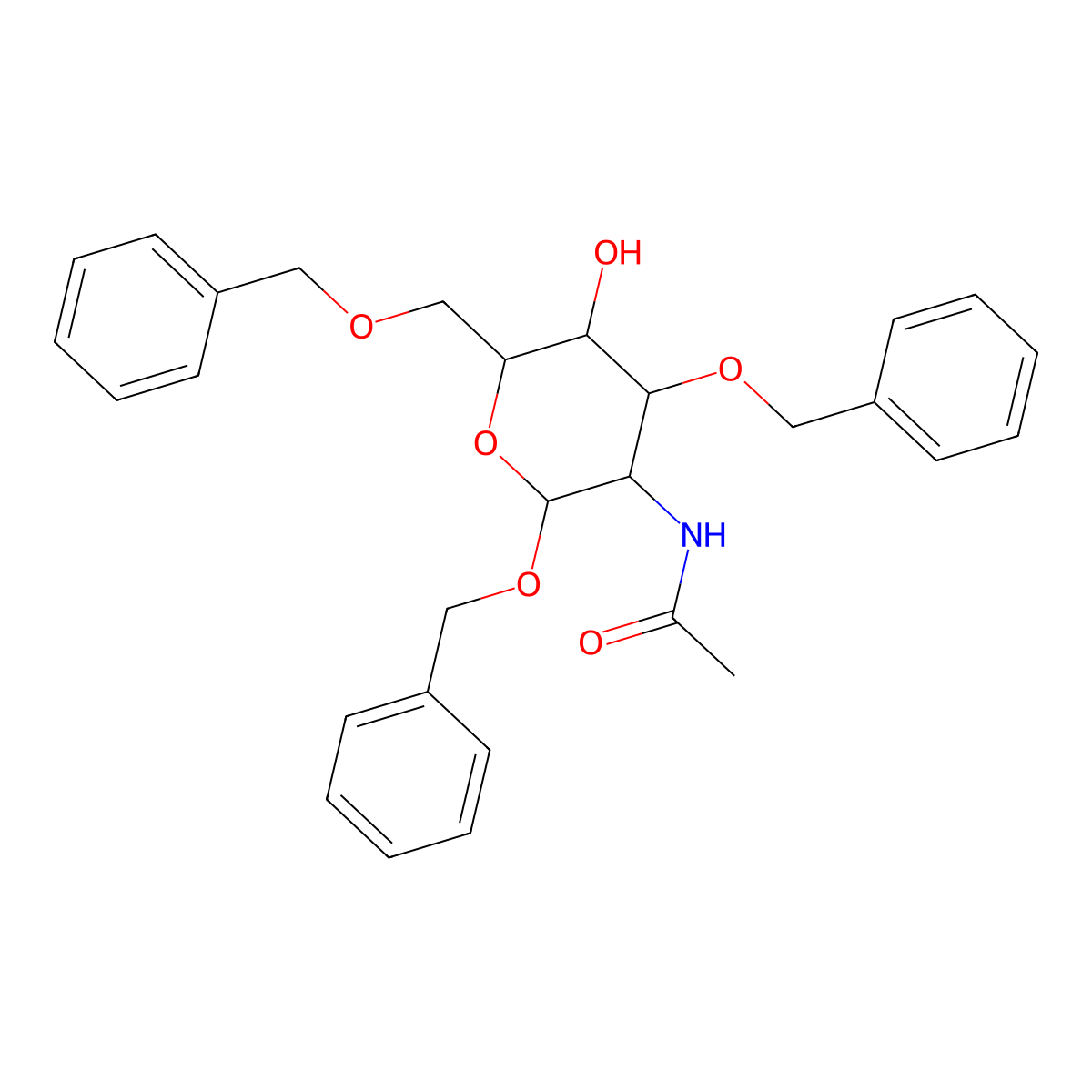 N-[5-hydroxy-2,4-bis(phenylmethoxy)-6-(phenylmethoxymethyl)oxan-3-yl]acetamide molecular structure, CAS 55287-49-5