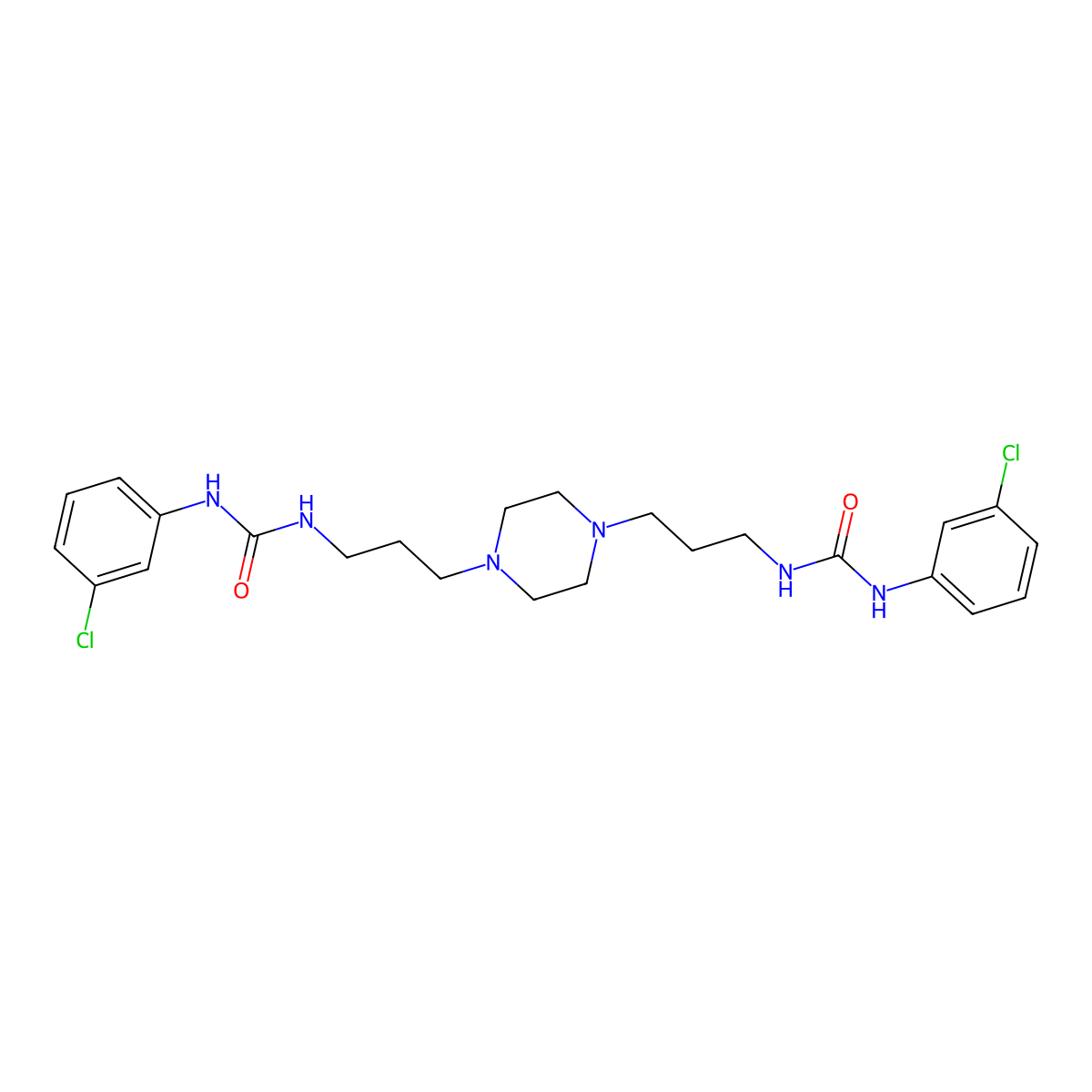 Urea, N,N''-(1,4-piperazinediyldi-3,1-propanediyl)bis(N'-(3-chlorophenyl)- molecular structure, CAS 55291-03-7