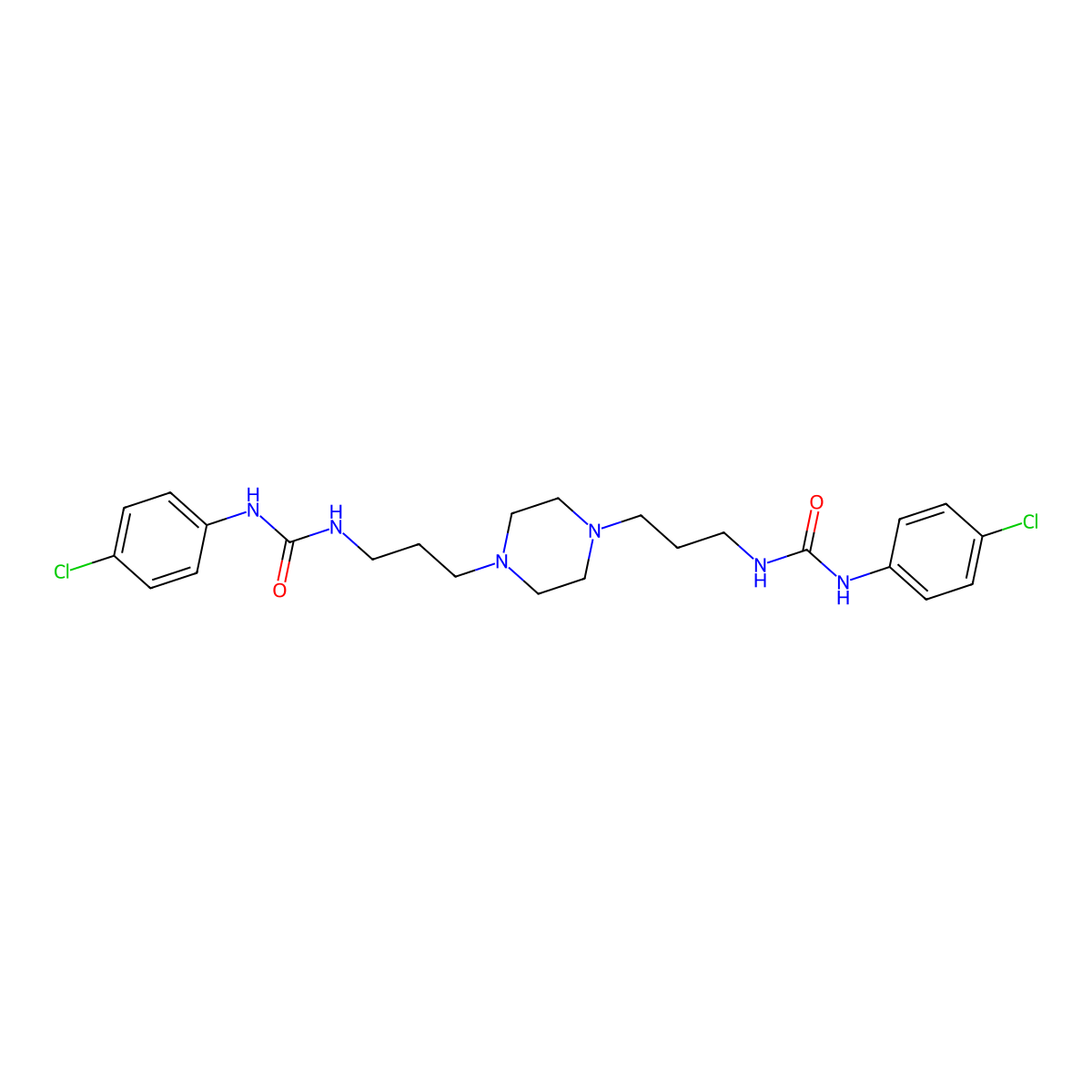 Urea, N,N''-(1,4-piperazinediyldi-3,1-propanediyl)bis(N'-(4-chlorophenyl)- molecular structure, CAS 55291-04-8