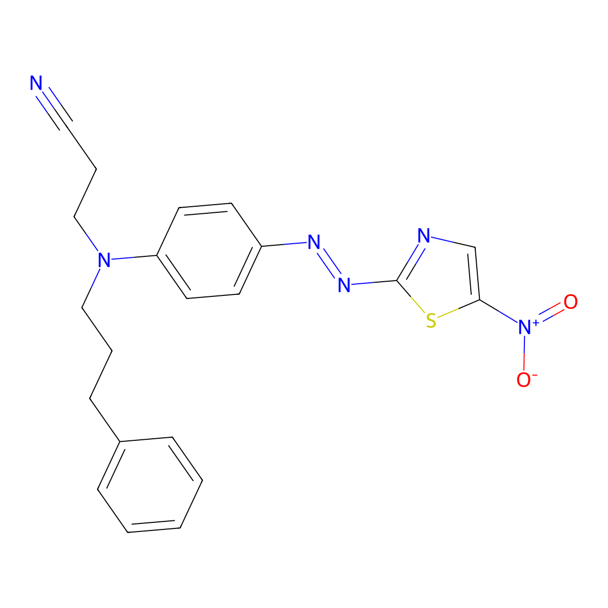 Propanenitrile, 3-((4-(2-(5-nitro-2-thiazolyl)diazenyl)phenyl)(3-phenylpropyl)amino)- molecular structure, CAS 55296-90-7