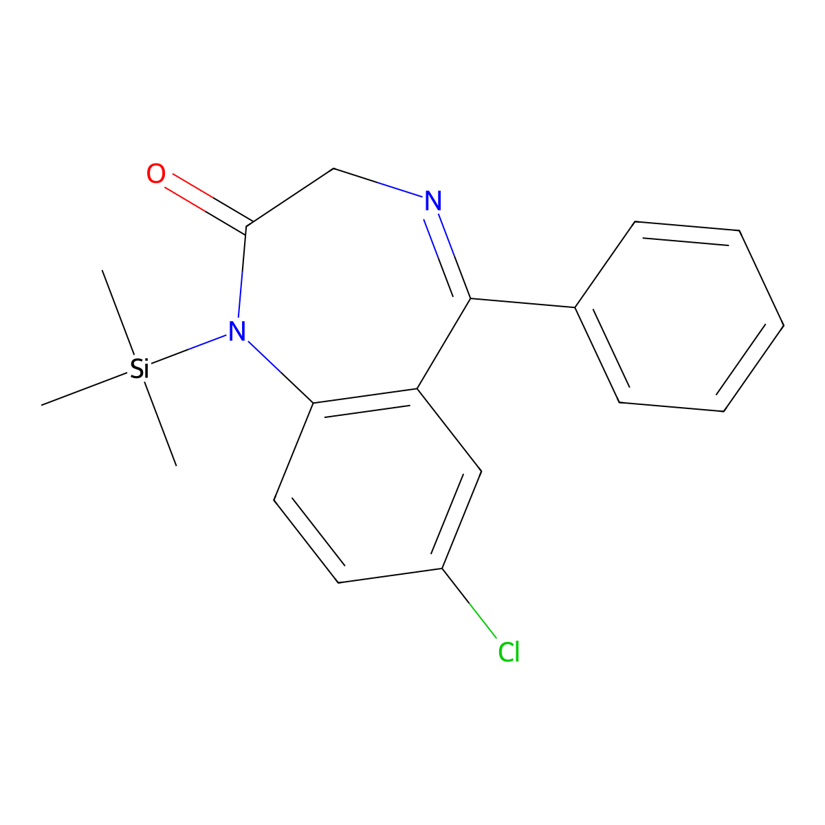 2H-1,4-Benzodiazepin-2-one, 1,3-dihydro-7-chloro-5-phenyl-1-trimethylsilyl- molecular structure, CAS 55299-24-6