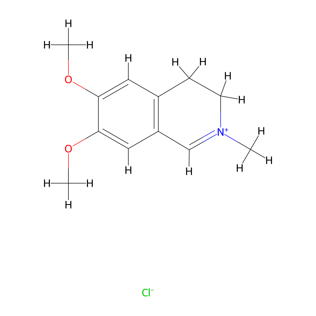 Isoquinolinium, 3,4-dihydro-6,7-dimethoxy-2-methyl-, chloride (1:1) molecular structure, CAS 553-28-6