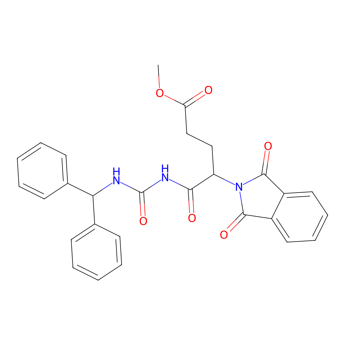 Methyl 5-(benzhydrylcarbamoylamino)-4-(1,3-dioxoisoindol-2-yl)-5-oxopentanoate molecular structure, CAS 5530-32-5