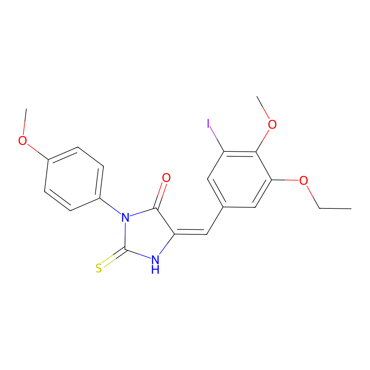 5-[(3-Ethoxy-5-iodo-4-methoxyphenyl)methylidene]-3-(4-methoxyphenyl)-2-sulfanylideneimidazolidin-4-one molecular structure, CAS 5530-90-5