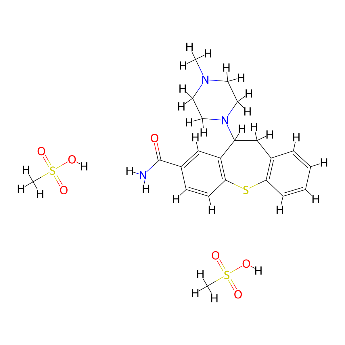 Dibenzo(b,f)thiepin-2-carboxamide, 10,11-dihydro-11-(4-methyl-1-piperazinyl)-, methanesulfonate, hydrate (1:2:2) molecular structure, CAS 55301-84-3