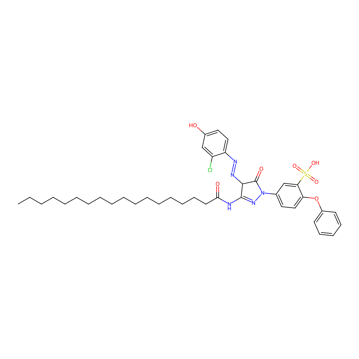 5-{4-[(E)-(2-chloro-4-hydroxyphenyl)diazenyl]-3-(octadecanoylamino)-5-oxo-4,5-dihydro-1H-pyrazol-1-yl}-2-phenoxybenzenesulfonic acid molecular structure, CAS 55302-61-9