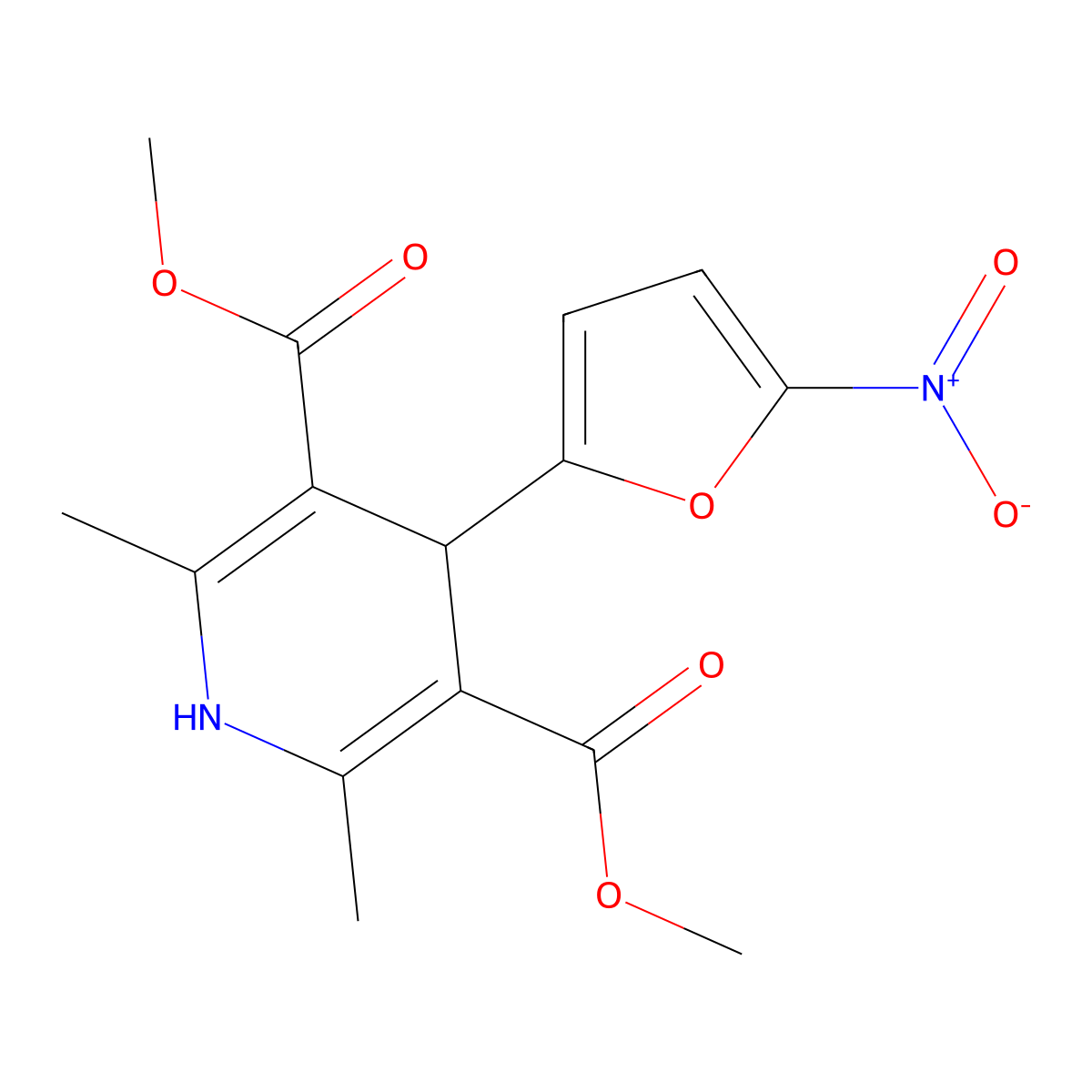 3,5-Pyridinedicarboxylic acid, 1,4-dihydro-2,6-dimethyl-4-(5-nitro-2-furanyl)-, dimethyl ester molecular structure, CAS 55315-50-9