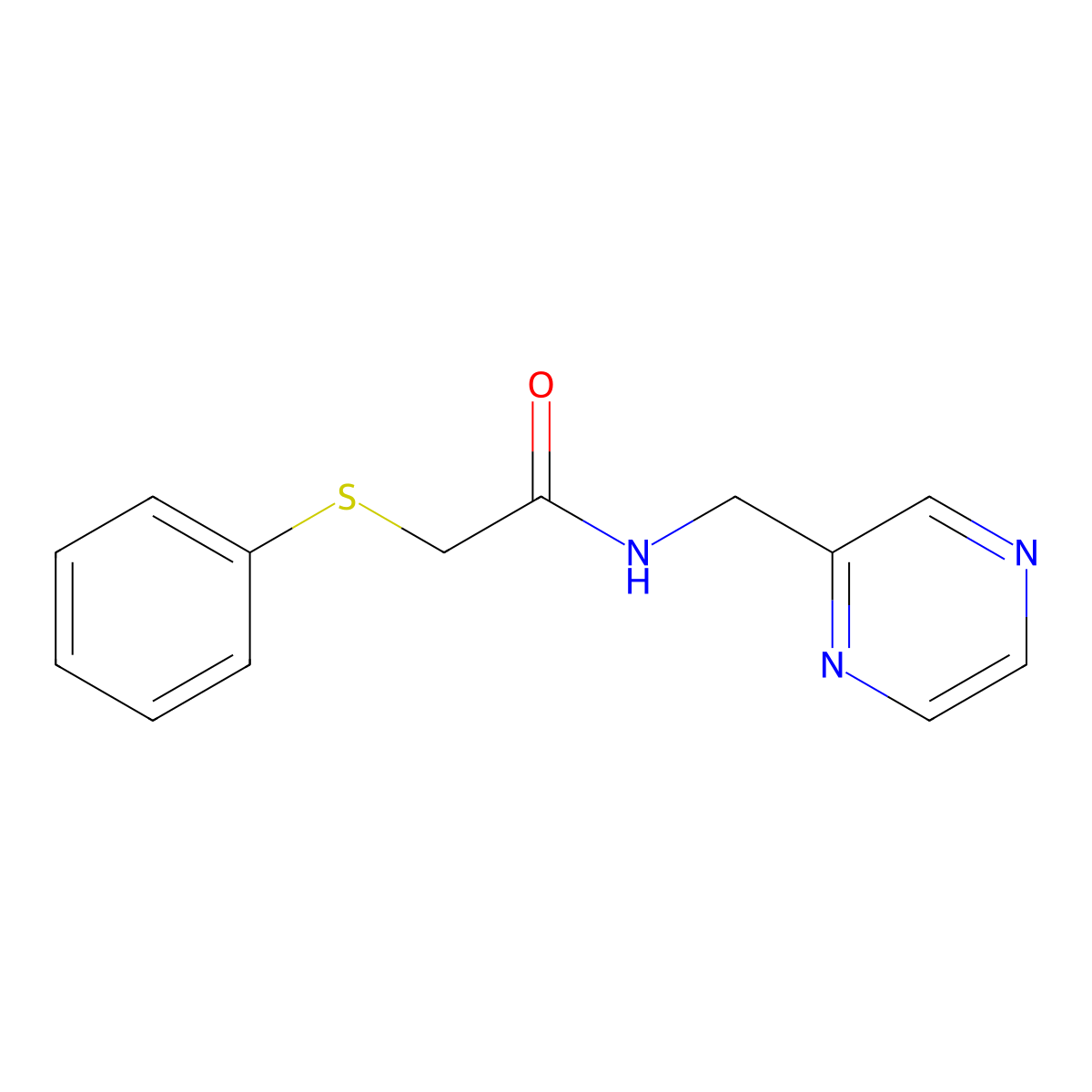 2-phenylsulfanyl-N-(pyrazin-2-ylmethyl)acetamide molecular structure, CAS 55316-48-8