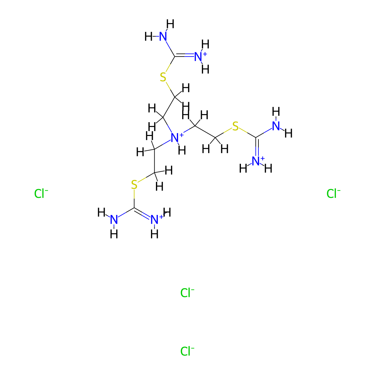Nitrilotri(ethane-2,1-diyl) tricarbamimidothioate--hydrogen chloride (1/4) molecular structure, CAS 55322-71-9