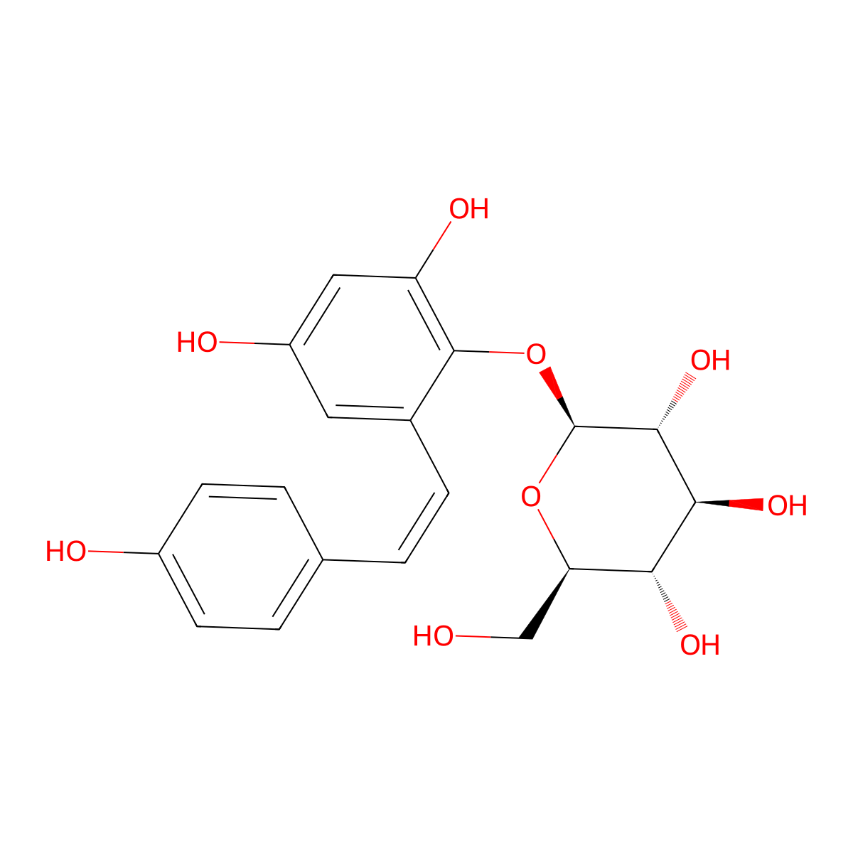 (2S,3R,4S,5S,6R)-2-[2,4-Dihydroxy-6-[2-(4-hydroxyphenyl)ethenyl]phenoxy]-6-(hydroxymethyl)oxane-3,4,5-triol molecular structure, CAS 55327-45-2
