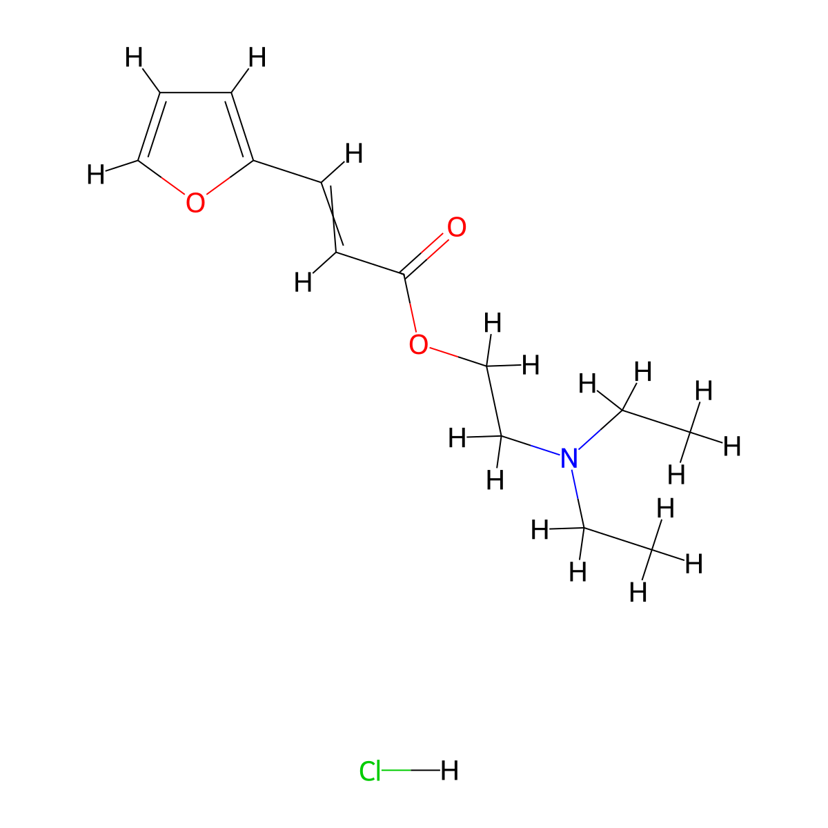 2-Propenoic acid, 3-(2-furanyl)-, 2-(diethylamino)ethyl ester, hydrochloride (1:1) molecular structure, CAS 55327-46-3