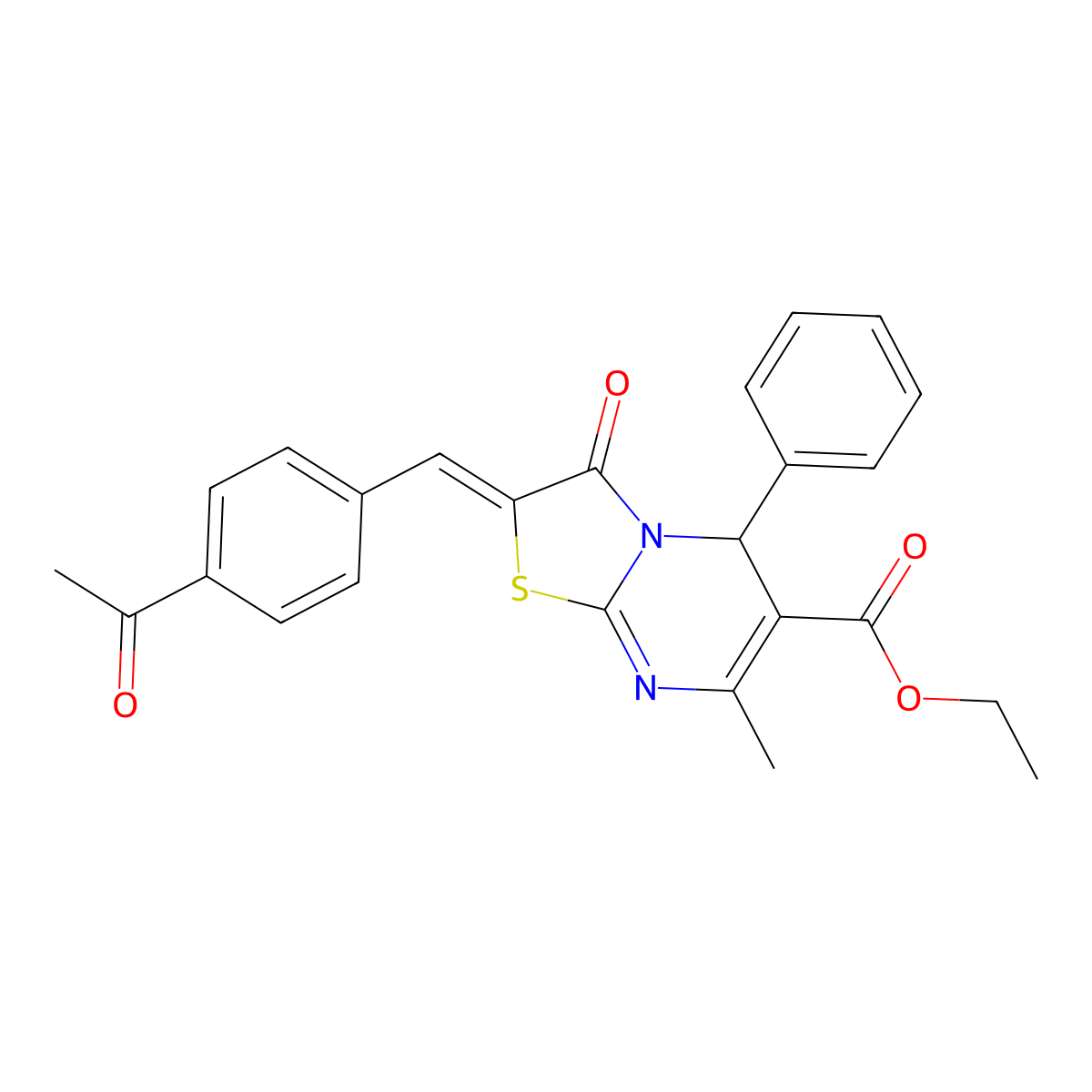 ethyl 2-[(4-acetylphenyl)methylidene]-7-methyl-3-oxo-5-phenyl-5H-[1,3]thiazolo[3,2-a]pyrimidine-6-carboxylate molecular structure, CAS 5533-11-9